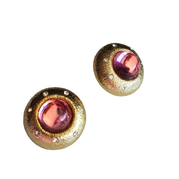 Vintage 80s Two Sisters Lucite Moghul Clip Earrings (A4230) - Picture 1 of 5